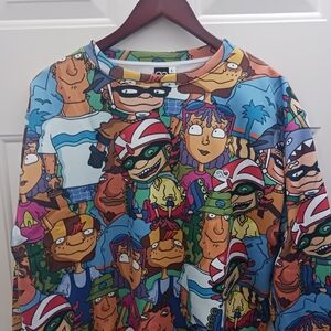 Colorful Cartoon Print Crewneck Sweater